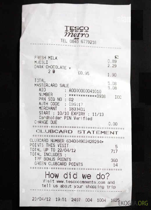 Chèque de paiement au détail Tesco